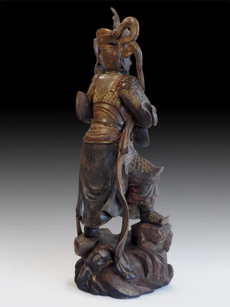 Antique Deva King Chinese Camphor Wood Dharmapala Guardian Buddha 28inch H 天王魔礼海