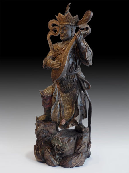 Antique Deva King Chinese Camphor Wood Dharmapala Guardian Buddha 28inch H 天王魔礼海