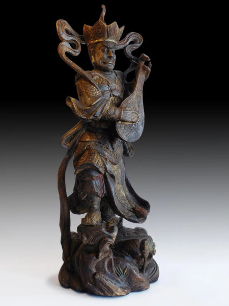 Antique Deva King Chinese Camphor Wood Dharmapala Guardian Buddha 28inch H 天王魔礼海