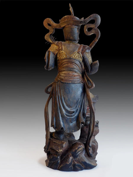 Antique Deva King Chinese Camphor Wood Dharmapala Guardian Buddha 28inch H 天王魔礼海