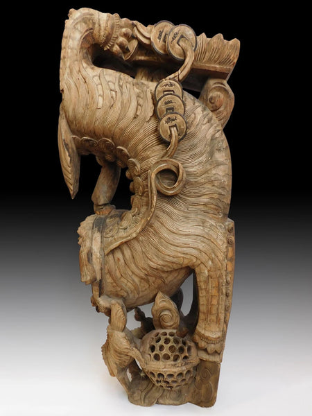 Antique Chinese Carved Hardwood Foo Dog Guardian Lion Pillar Strut Shishi Corbel 四獅子支柱