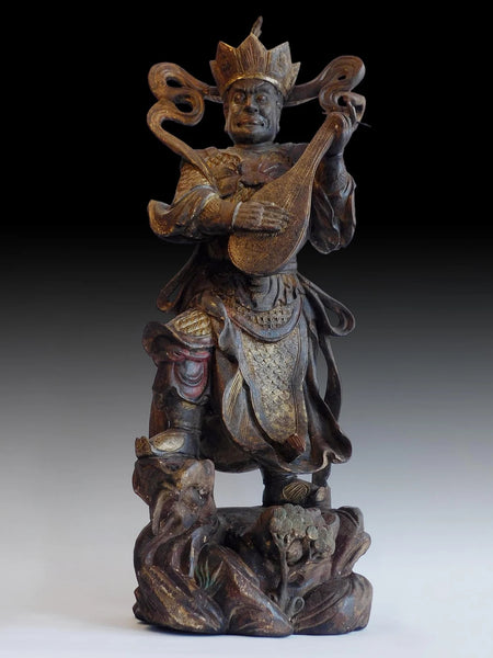 Antique Deva King Chinese Camphor Wood Dharmapala Guardian Buddha 28inch H 天王魔礼海