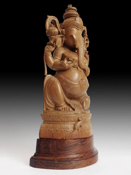 Vintage Sandalwood Four Armed Ganesha God of Wealth Buddha Statue 象头神