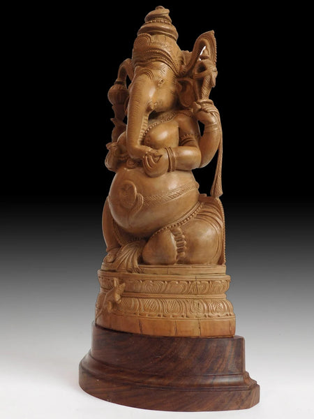 Vintage Sandalwood Four Armed Ganesha God of Wealth Buddha Statue 象头神