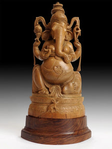 Vintage Sandalwood Four Armed Ganesha God of Wealth Buddha Statue 象头神