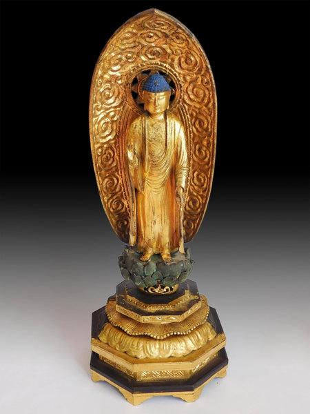 Antique Japanese Meiji Gilt Wood Amida Nyorai Buddha Statue 18 inch H 阿弥陀如来