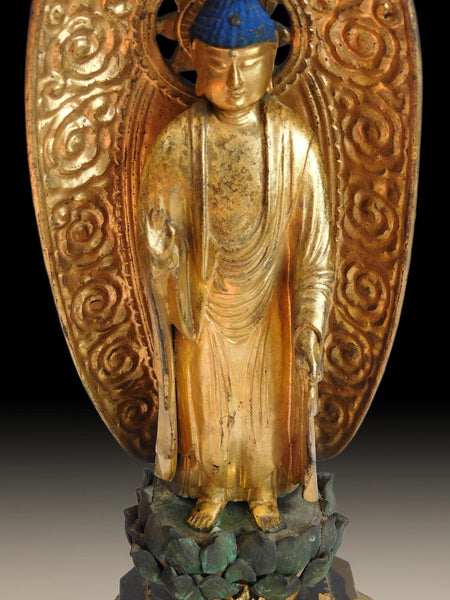 Antique Japanese Meiji Gilt Wood Amida Nyorai Buddha Statue 18 inch H 阿弥陀如来