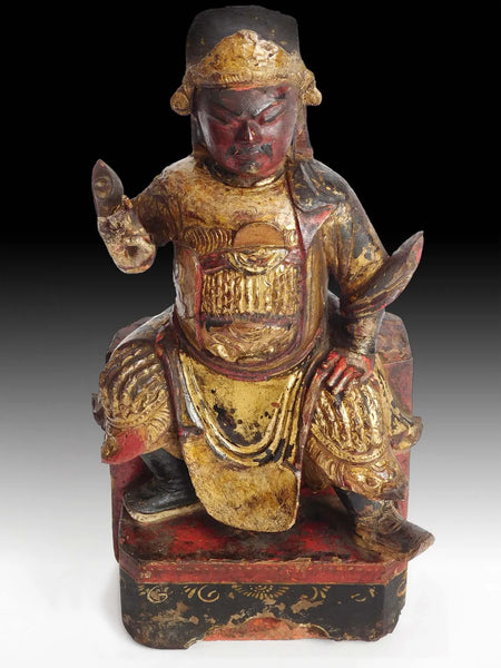 Antique Gilt Wood Tsai Shan God of Wealth Home Shrine Buddha Statue 清朝財神