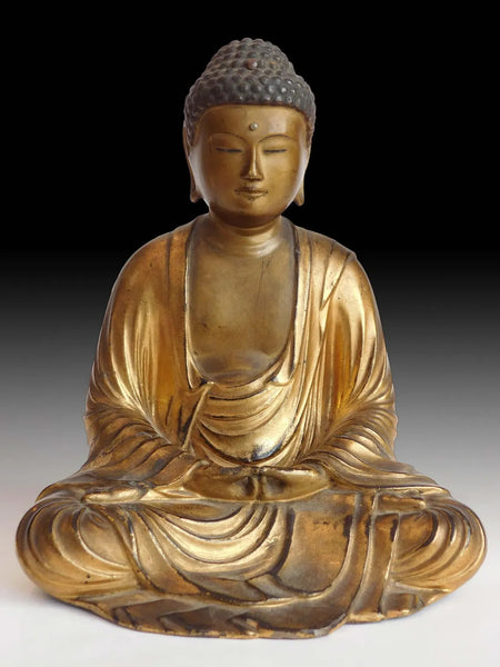 Edo Amida Nyorai Antique Japanese Gilt Wood Amitabha Buddha Shrine 18 inch H 阿弥陀如来