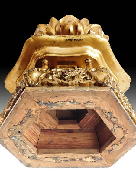 Edo Amida Nyorai Antique Japanese Gilt Wood Amitabha Buddha Shrine 18 inch H 阿弥陀如来