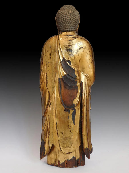 Japanese Muromachi Gilt Wood Amida Nyorai Antique Buddha Zushi Shrine Statue 29”H 桃山大佛