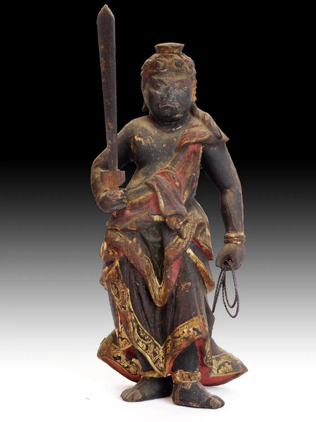 Antique Japanese Edo Fudo Myoo Zushi Shrine Acala Buddha Wood Statue 不動明王厨子