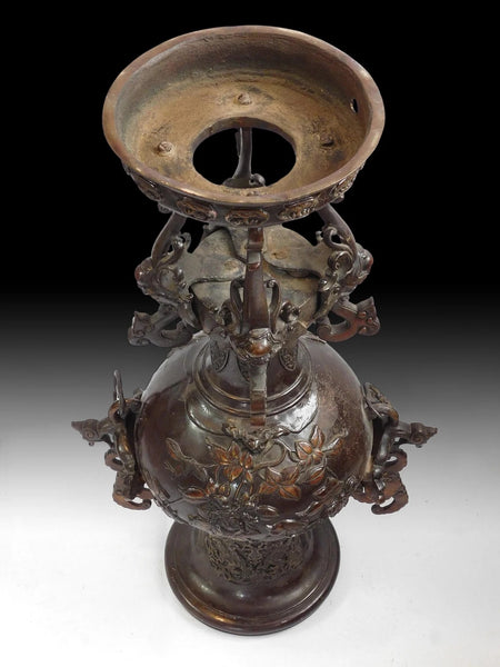 Taotie Mask Copper Bronze Koro Ritual Censer Antique Japanese Incense Burner 饕餮香鼎