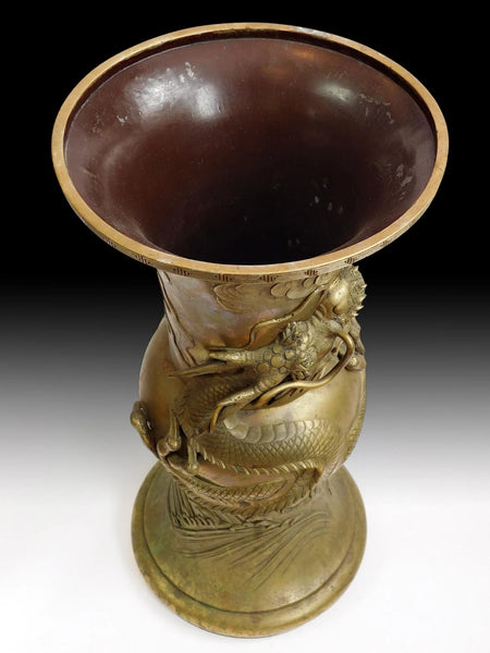 Antique Japanese Superb Brass Dragon Koro Censer Incense Burner 20”H 青銅龍香爐