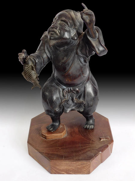 Antique Japanese Lucky God Edo Ebisu Takaoka Doki Bronze Okimono 高岡銅恵比寿