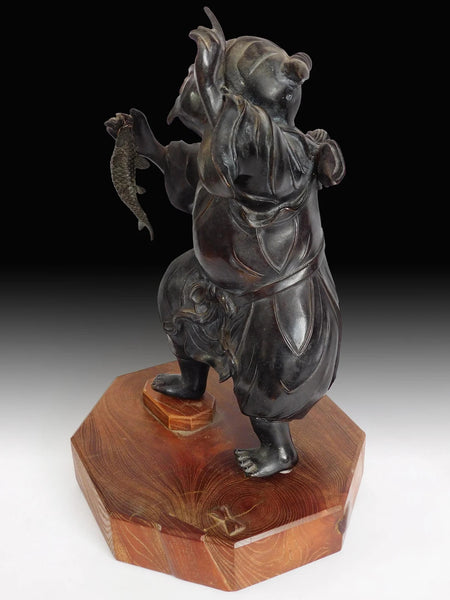 Antique Japanese Lucky God Edo Ebisu Takaoka Doki Bronze Okimono 高岡銅恵比寿