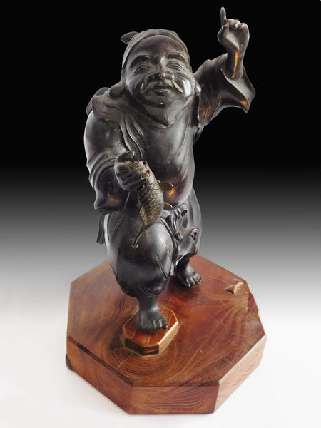 Antique Japanese Lucky God Edo Ebisu Takaoka Doki Bronze Okimono 高岡銅恵比寿