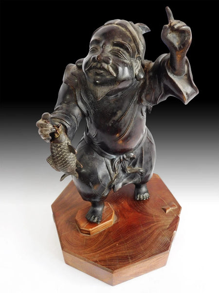 Antique Japanese Lucky God Edo Ebisu Takaoka Doki Bronze Okimono 高岡銅恵比寿