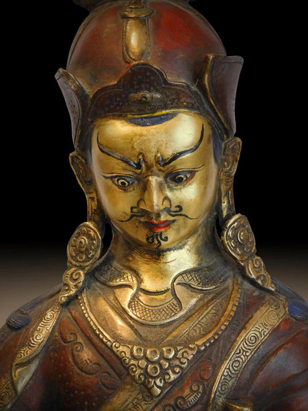 Antique Chinese Copper Gold Gilt Bronze Padmasambhava Buddha Statue 18&quot;H 蓮花生大士