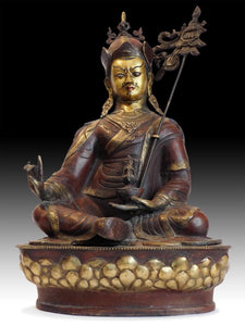 Antique Chinese Copper Gold Gilt Bronze Padmasambhava Buddha Statue 18&quot;H 蓮花生大士