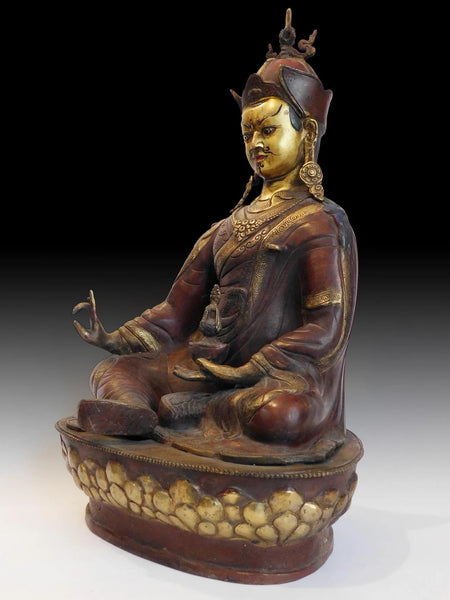 Antique Chinese Copper Gold Gilt Bronze Padmasambhava Buddha Statue 18&quot;H 蓮花生大士