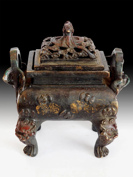 Antique Chinese Qing Bronze Taotie Mask Incense Burner Yungu Seal 清朝云谷香爐