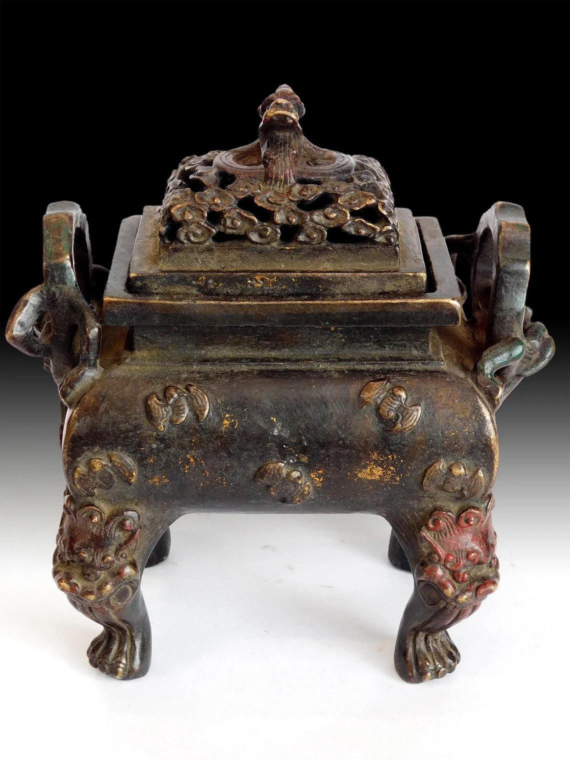 Antique Chinese Qing Bronze Taotie Mask Incense Burner Yungu Seal 清朝云谷香爐