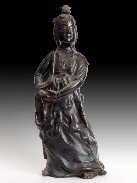 Vintage Japanese Bronze Kannon Bosatsu Kakei Reign Seal Guan Yin Buddha Statue 14&quot;H 觀音菩薩