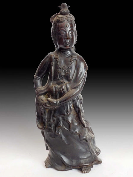 Vintage Japanese Bronze Kannon Bosatsu Kakei Reign Seal Guan Yin Buddha Statue 14&quot;H 觀音菩薩