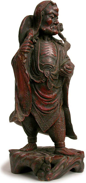 19th Century Antique Chinese Lacquered Camphor Wood Zen Master Bodhidharma Statue