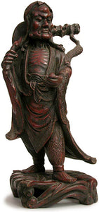 19th Century Antique Chinese Lacquered Camphor Wood Zen Master Bodhidharma Statue