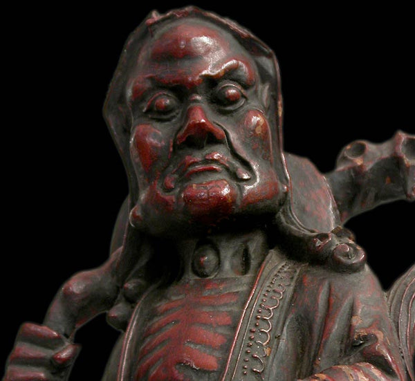 19th Century Antique Chinese Lacquered Camphor Wood Zen Master Bodhidharma Statue