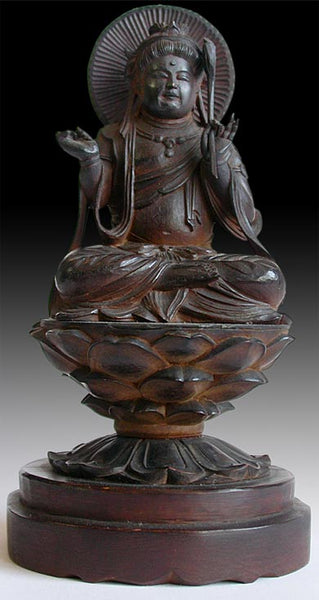 Japanese Taisho Sandalwood Monju Bosatsu Buddha Statue