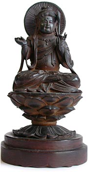 Japanese Taisho Sandalwood Monju Bosatsu Buddha Statue