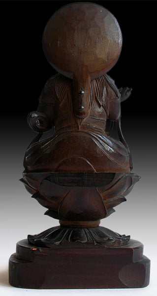 Japanese Taisho Sandalwood Monju Bosatsu Buddha Statue