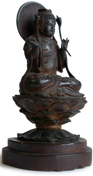 Japanese Taisho Sandalwood Monju Bosatsu Buddha Statue