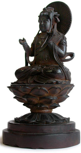 Japanese Taisho Sandalwood Monju Bosatsu Buddha Statue