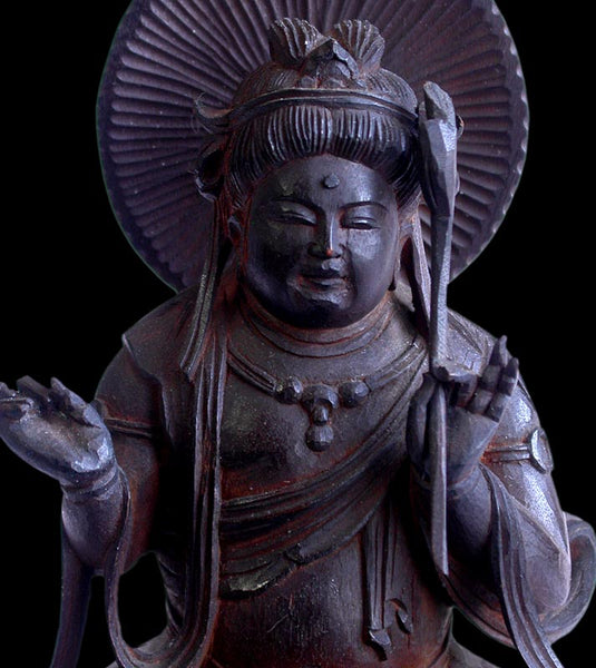 Japanese Taisho Sandalwood Monju Bosatsu Buddha Statue