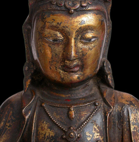 Antique Ming Dynasty Gilt Bronze Quan Yin Buddha Statue