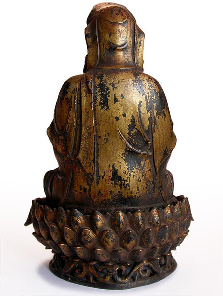 Antique Ming Dynasty Gilt Bronze Quan Yin Buddha Statue