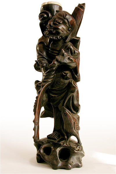 19th Century Qing Antique Li Tieguai Taoist Eight Immortals Ebony Wood Statue