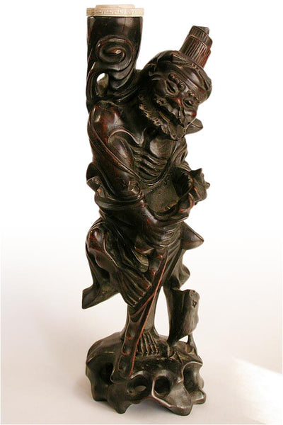 19th Century Qing Antique Li Tieguai Taoist Eight Immortals Ebony Wood Statue