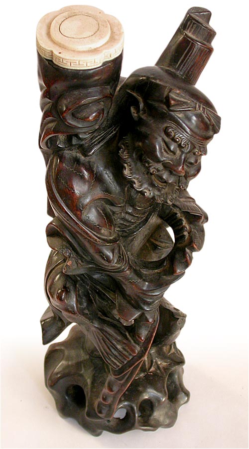 19th Century Qing Antique Li Tieguai Taoist Eight Immortals Ebony Wood Statue