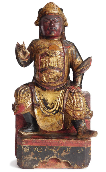 Antique Gilt Wood Tsai Shan God of Wealth Home Shrine Buddha Statue 清朝財神