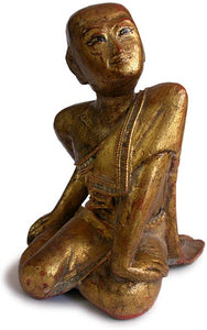Pair of Antique Burmese Carved Buddhist Sangha Wood Monk Statues
