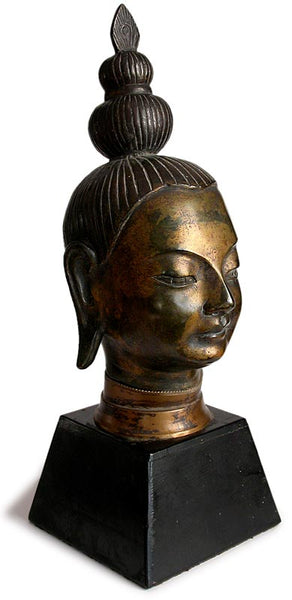 Large Antique Asian Bronze Shakyamuni Buddha Head Sculpture