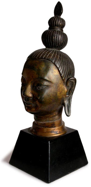 Large Antique Asian Bronze Shakyamuni Buddha Head Sculpture