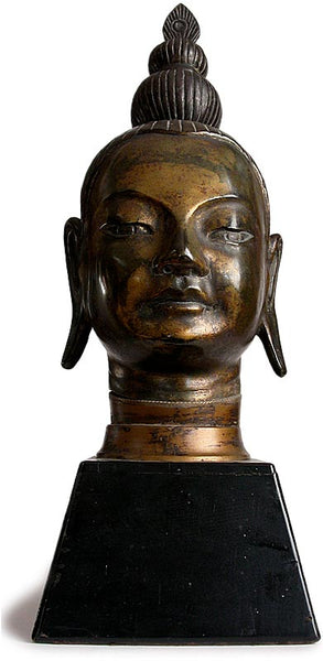 Large Antique Asian Bronze Shakyamuni Buddha Head Sculpture