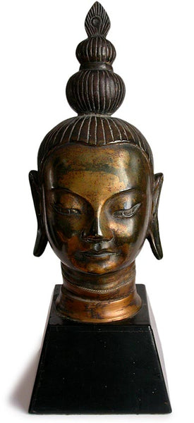 Large Antique Asian Bronze Shakyamuni Buddha Head Sculpture