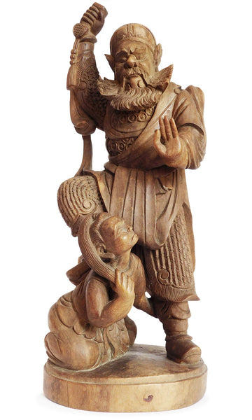 Vintage Chinese Demon Hunter Shoki Zhong Kui Boxwood Carving 15"H 鍾馗打鬼